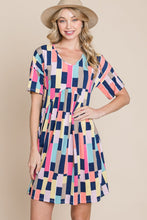 Load image into Gallery viewer, BOMBOM Ruched Color Block Short Sleeve Mini Dress
