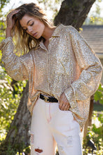 Load image into Gallery viewer, Gold Night on the Town Sheer Sequin Top
