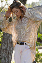 Load image into Gallery viewer, Gold Night on the Town Sheer Sequin Top
