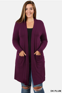 Slouchy Pocket Open Cardigan - Dark Plum