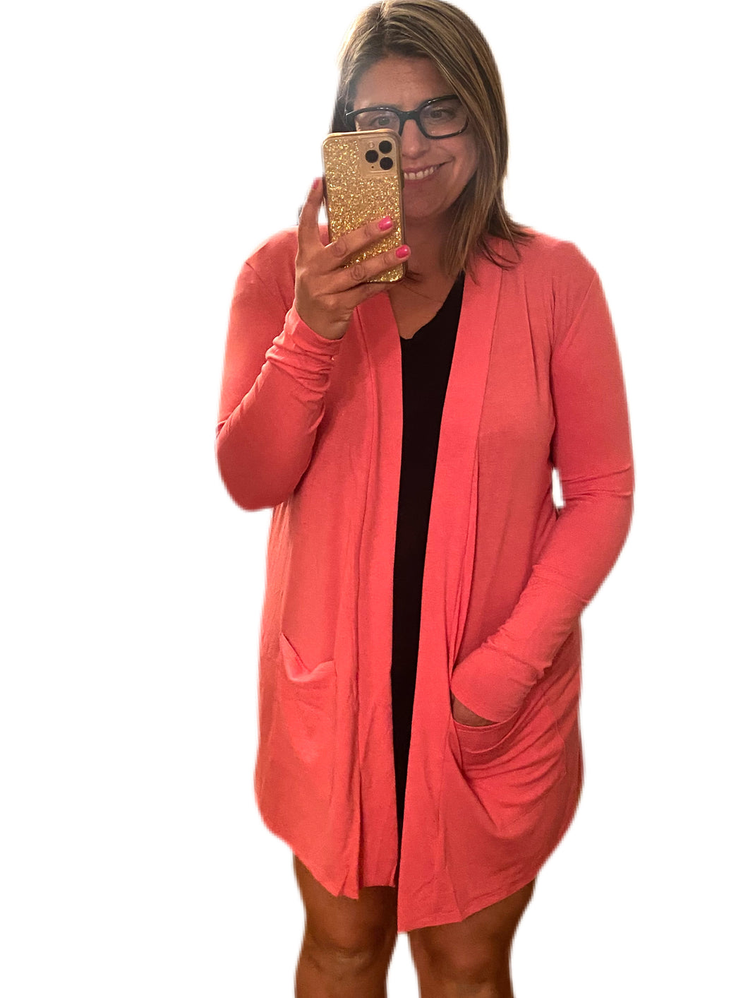 Slouchy Pocket Open Cardigan - Desert Rose
