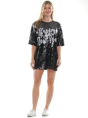 Happy New Year Sequin Shirt Dress