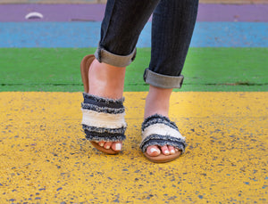 Frayed Dark Denim Sandals