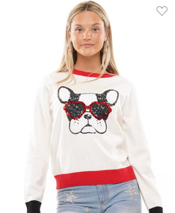 Sequin Bulldog Sweater