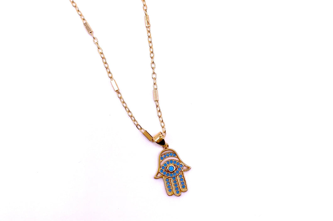 Blue Pave Hamsa Necklace