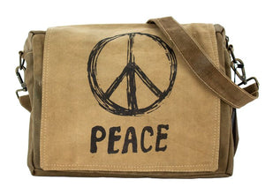 Peace Sign Recycled Military Tent Crossbody Bag